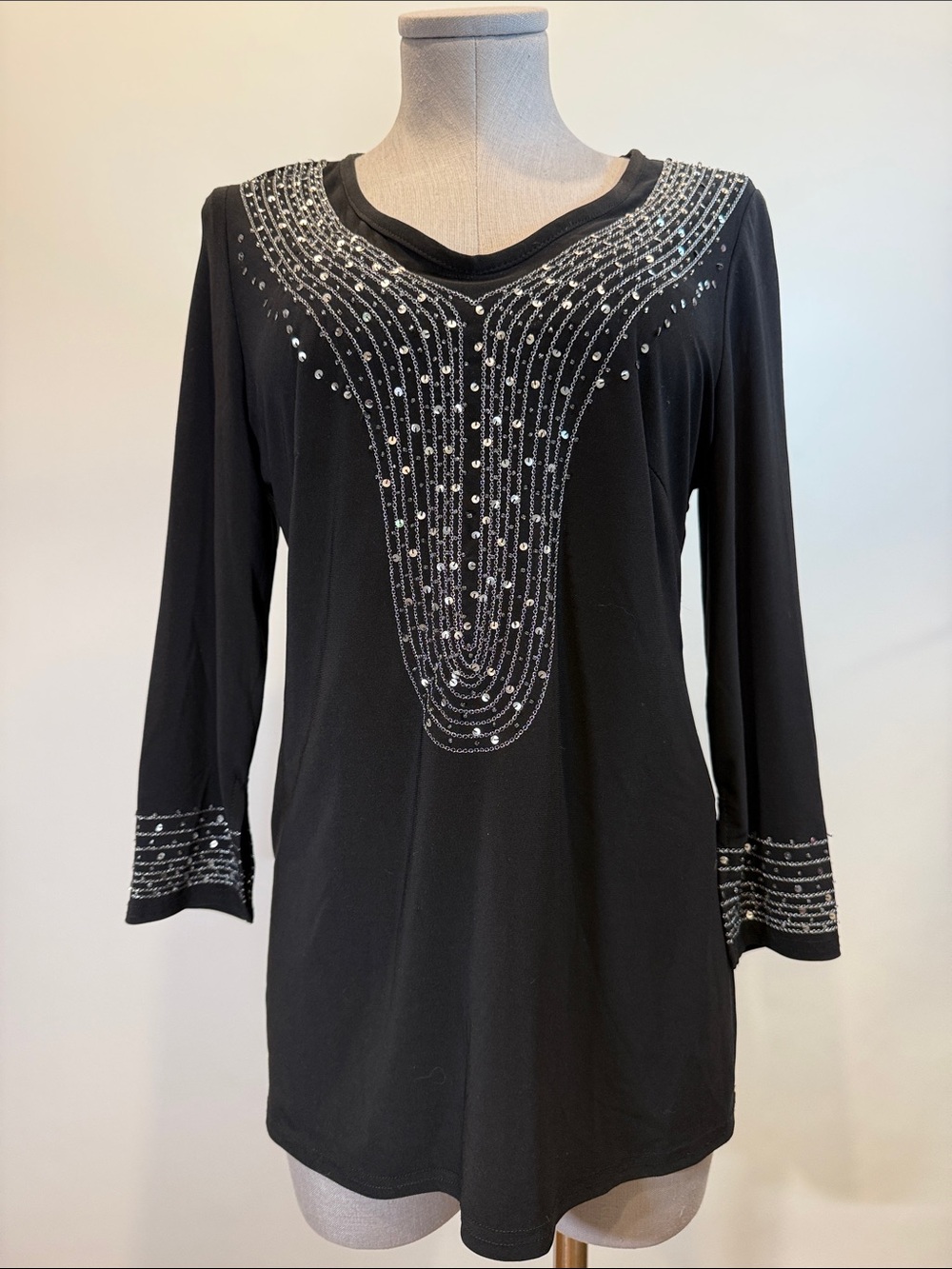 oseph Ribkoff Embellished Black Tunic | Size 12 | Beads and Sequin Top